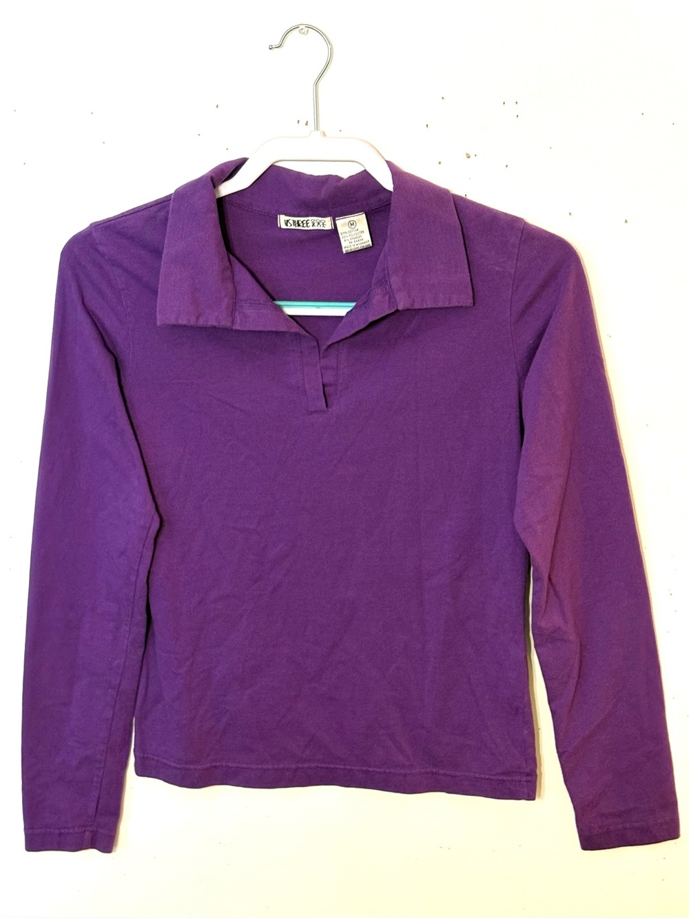 Us Three Purple Long Sleeve Collared Tee. Size M. EUC.